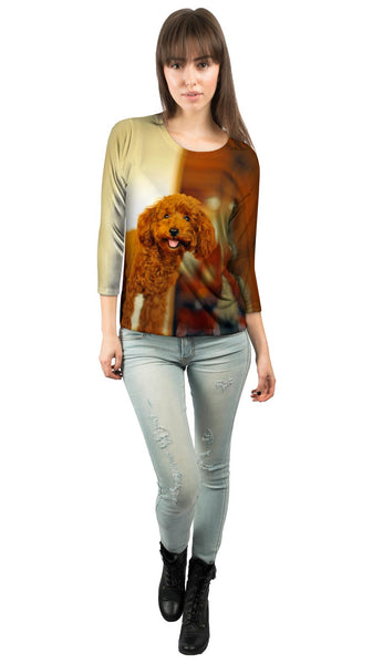 Brown Poodle Loves Life&nbsp;Womens 3/4 Sleeve