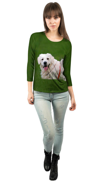 White Lab On Grass Womens 3/4 Sleeve