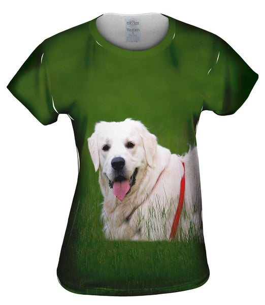 White Lab On Grass Womens Top