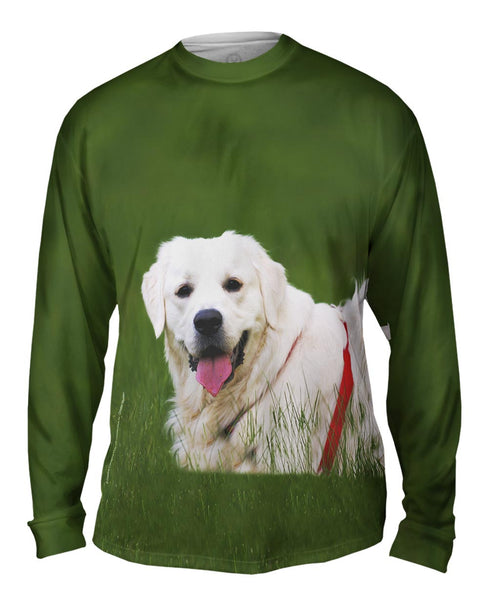 White Lab On Grass Mens Long Sleeve