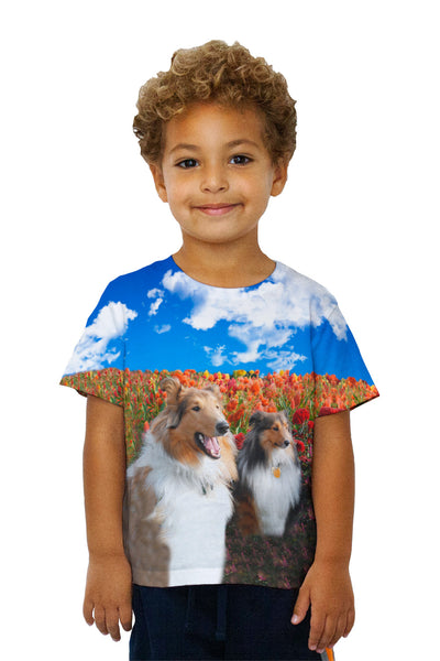 Kids Shelties Among Tulips&nbsp;Kids T-Shirt