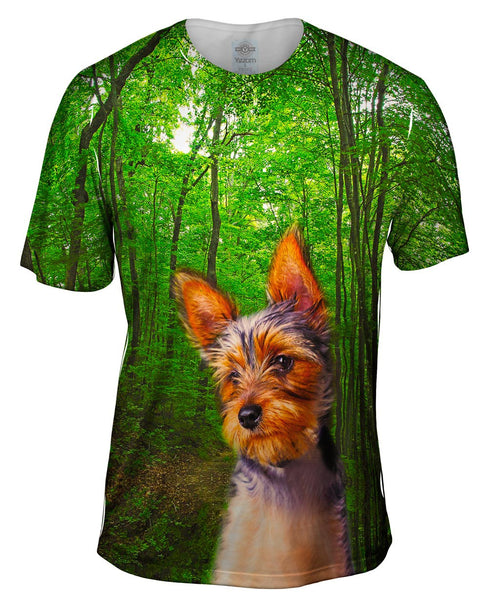 Long Haired Yorkie Forest Mens T-Shirt