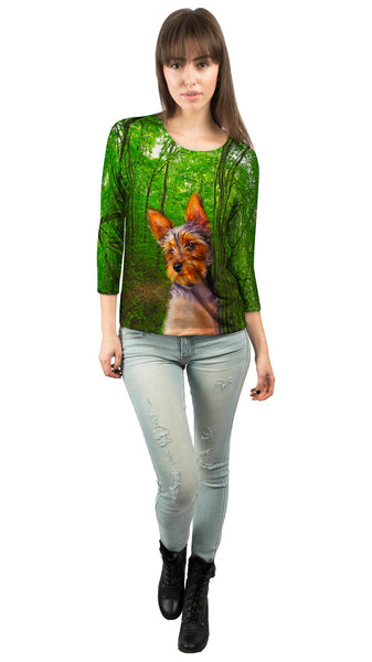 Long Haired Yorkie Forest Womens 3/4 Sleeve