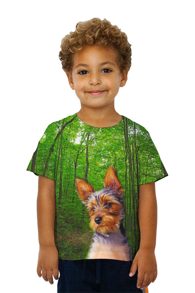 Kids Long Haired Yorkie Forest Kids T-Shirt