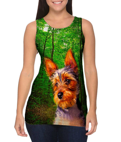 Long Haired Yorkie Forest&nbsp;Womens Tank Top