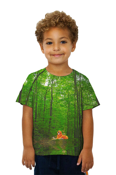 Kids Golden Retriever Forest Kids T-Shirt