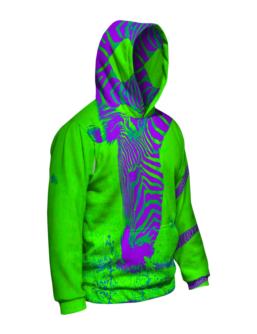 Neon Purple Green Zebra Mens Hoodie Sweater | Yizzam