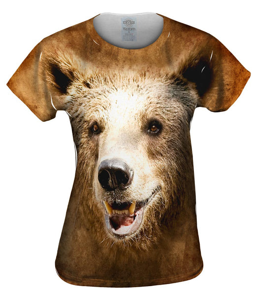 Happy Brown Bear Face Womens Top