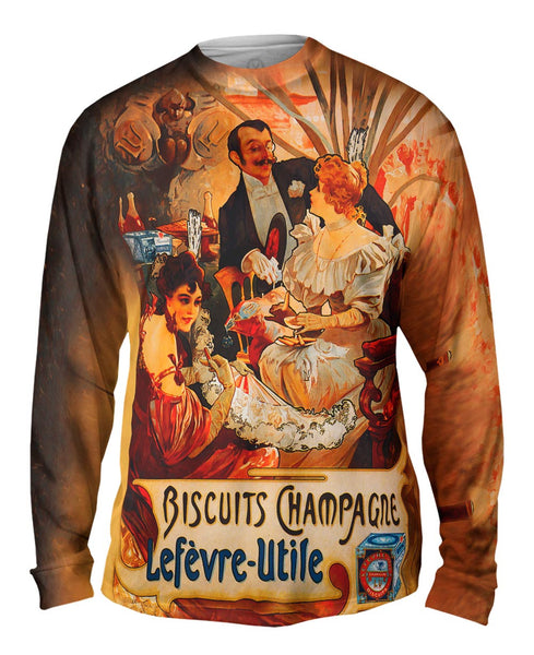 Alphonse Mucha - "Biscuits Champagne Lefèvre-Utile" (1896) Mens Long Sleeve