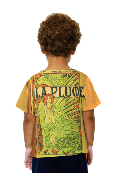 Kids Alphonse Mucha - "La Plume" (1898) Kids T-Shirt