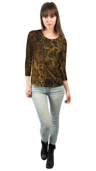 Topography Map Gold Womens 3/4 Sleeve
