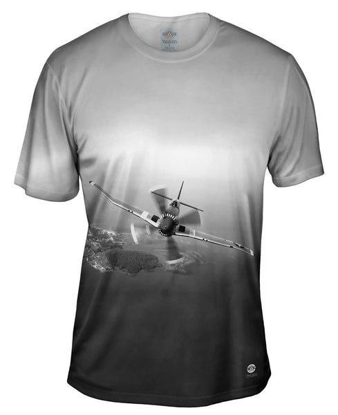 P 51 Mustang Plane Black White Mens T-Shirt