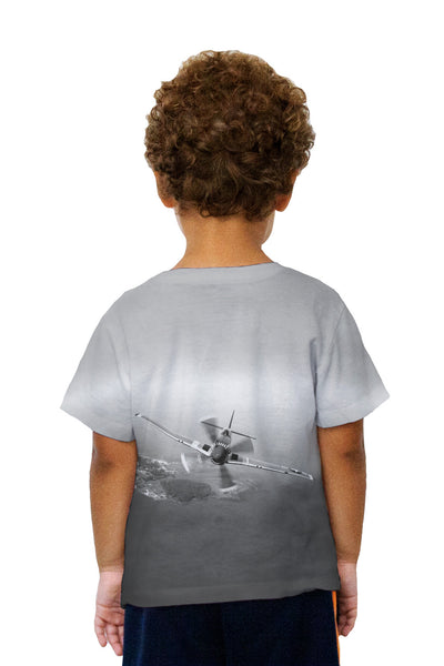 Kids P 51 Mustang Plane Black White Kids T-Shirt
