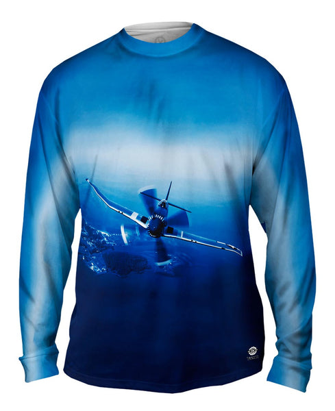 P 51 Mustang Plane Navy&nbsp;Mens Long Sleeve