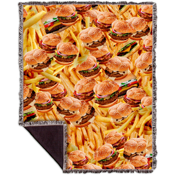 Hamburgers and Fries Woven Tapestry Throw