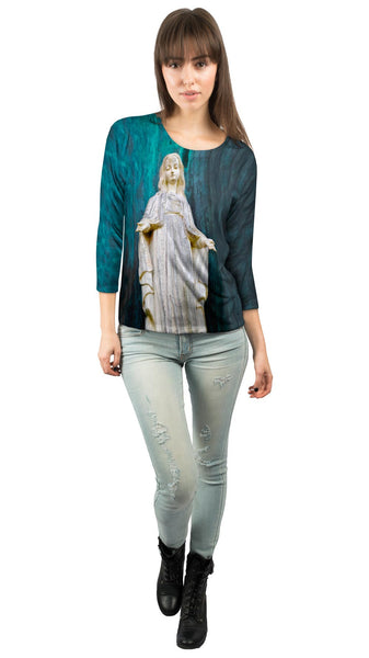 Virgen Mary Statue Womens 3/4 Sleeve