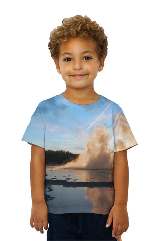 Kids Yellowstone Park Geyser Sunset