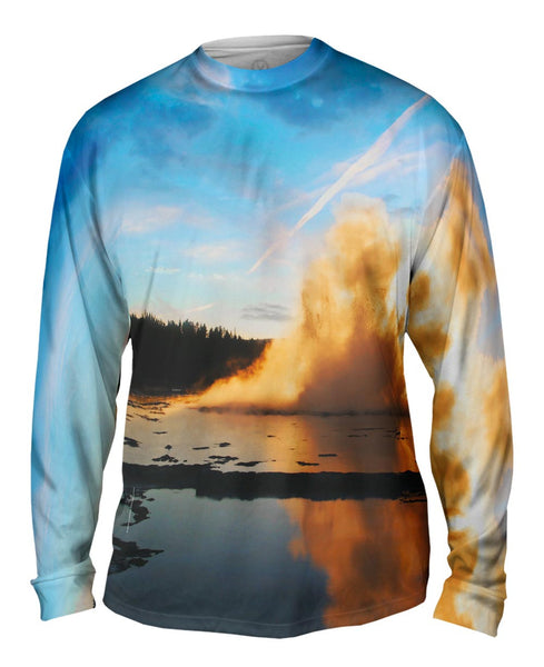 Yellowstone Park Geyser Sunset Mens Long Sleeve