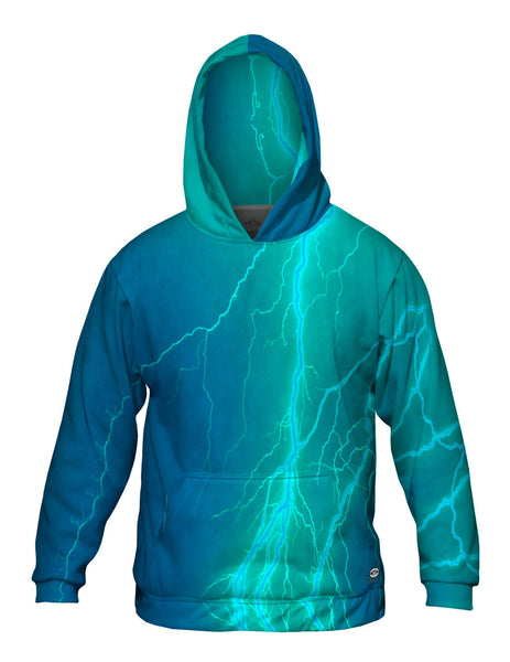 Lightning Storm Blue Turqouise Mens Hoodie Sweater