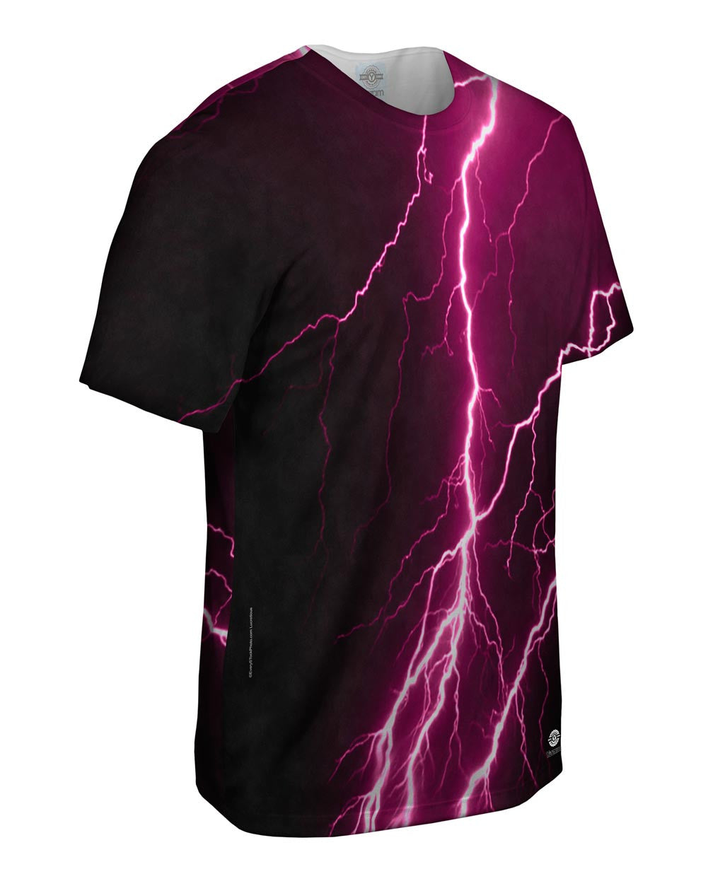 Lightning Storm Maroon Black Mens T-Shirt | Yizzam