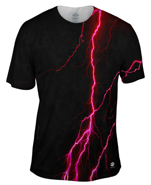 Lightning Storm Pink Black Mens T-Shirt