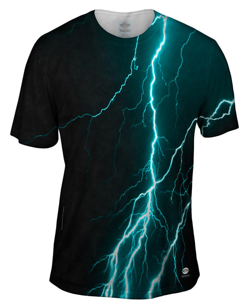 Lightning Storm Turquoise Mens T-Shirt
