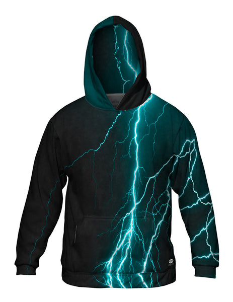 Lightning Storm Turquoise Mens Hoodie Sweater