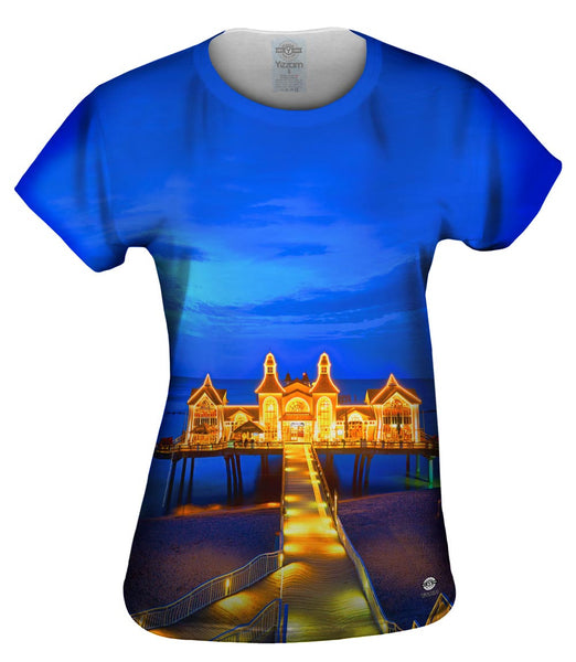Seebrucke Lights A Glow Blue Sunset&nbsp;Womens Top