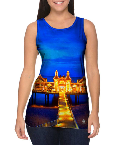 Seebrucke Lights A Glow Blue Sunset&nbsp;Womens Tank Top
