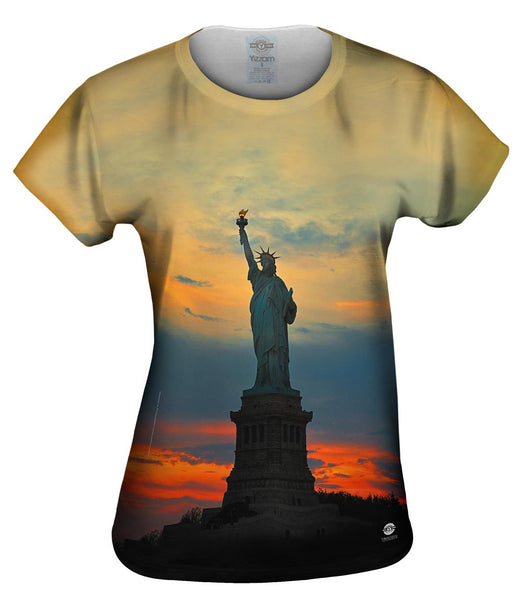 Statue Of Liberty Golden Sunset Womens Top