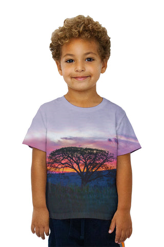 Kids Tree In Silhouette At Sunset