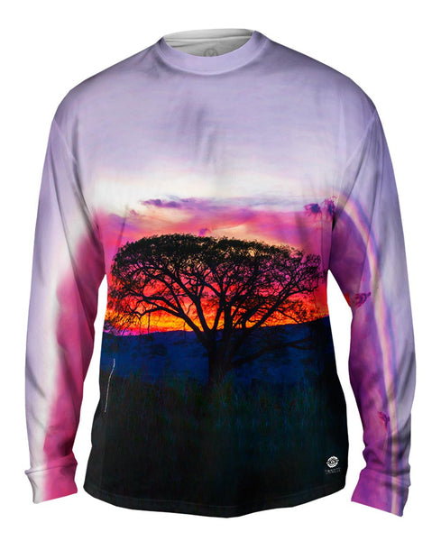 Tree In Silhouette At Sunset Mens Long Sleeve