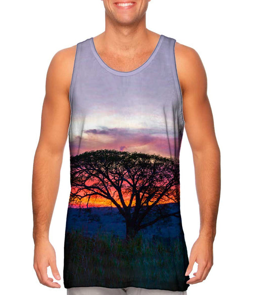 Tree In Silhouette At Sunset Mens Tank Top
