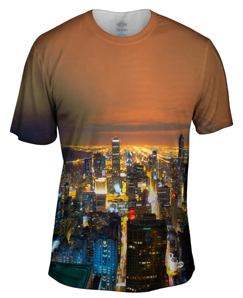 Glowing Chicago Skyline Mens T-Shirt