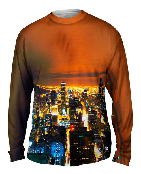 Glowing Chicago Skyline Mens Long Sleeve