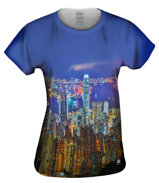 Glowing Hong Kong Night Skyline Womens Top