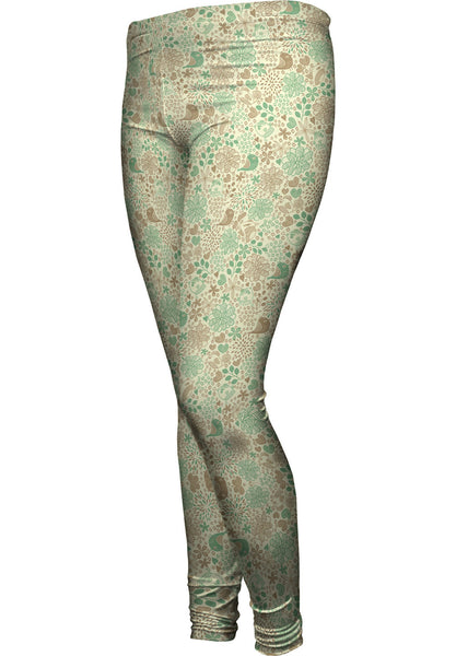 Tribal Birds And The Trees Brown Green Womens Leggings