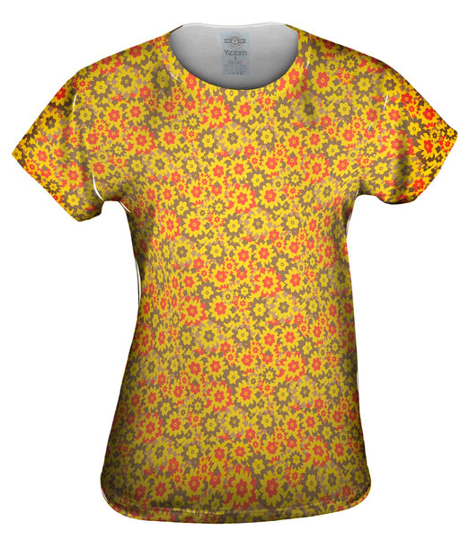 Flower Yellow Red Brown Womens Top