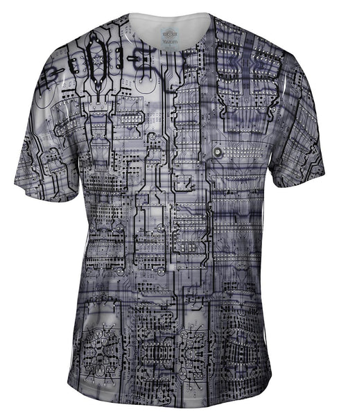 Circuit Board Black And White Mens T-Shirt
