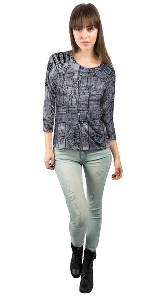 Circuit Board Black And White&nbsp;Womens 3/4 Sleeve