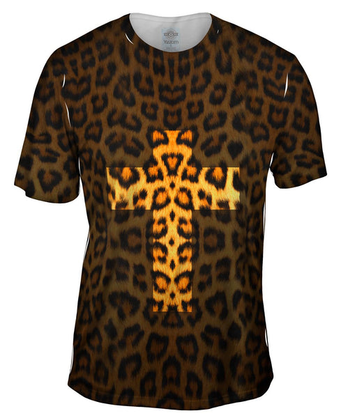 Cross Leopard Animal Skin Mens T-Shirt