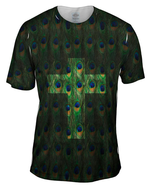 Cross Peacock Animal Skin Mens T-Shirt