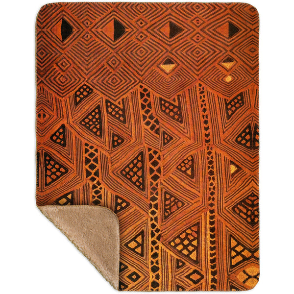 African Tribal Kuba Cloth Triangles Sherpa Blanket