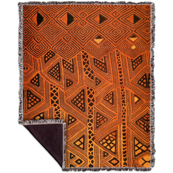 African Tribal Kuba Cloth Triangles Woven Tapestry Throw