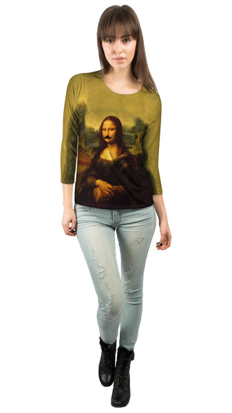 Moustache Hipster Da Vinci Mona Lisa Womens 3/4 Sleeve
