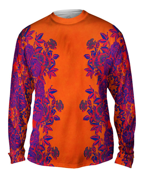 Floral Print Orange Mens Long Sleeve