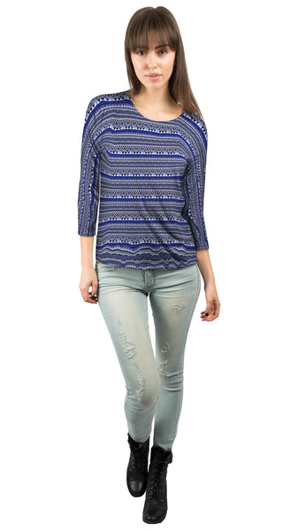 Tribal Blue Aztec Warrior&nbsp;Womens 3/4 Sleeve
