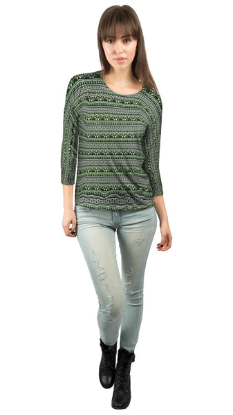 Tribal Green Aztec Warrior&nbsp;Womens 3/4 Sleeve