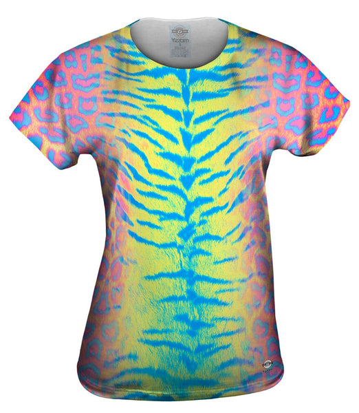 Tiger Leopard Skin Pink Yellow Blue Womens Top