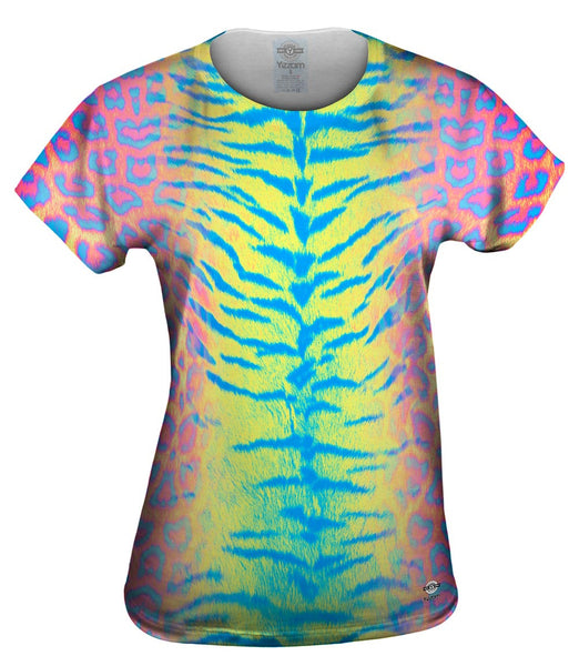 Tiger Leopard Skin Pink Yellow Blue&nbsp;Womens Top